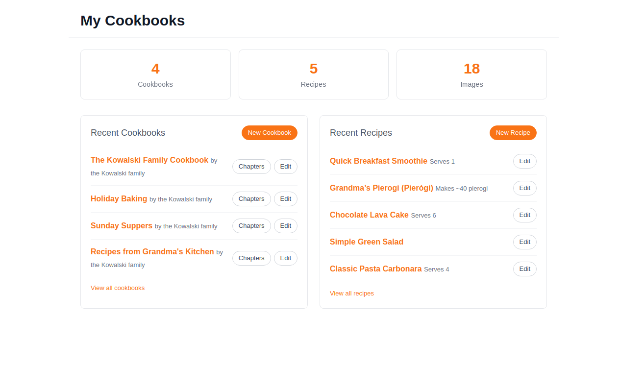 MakeCookbook dashboard showing multiple cookbooks organized in one place
