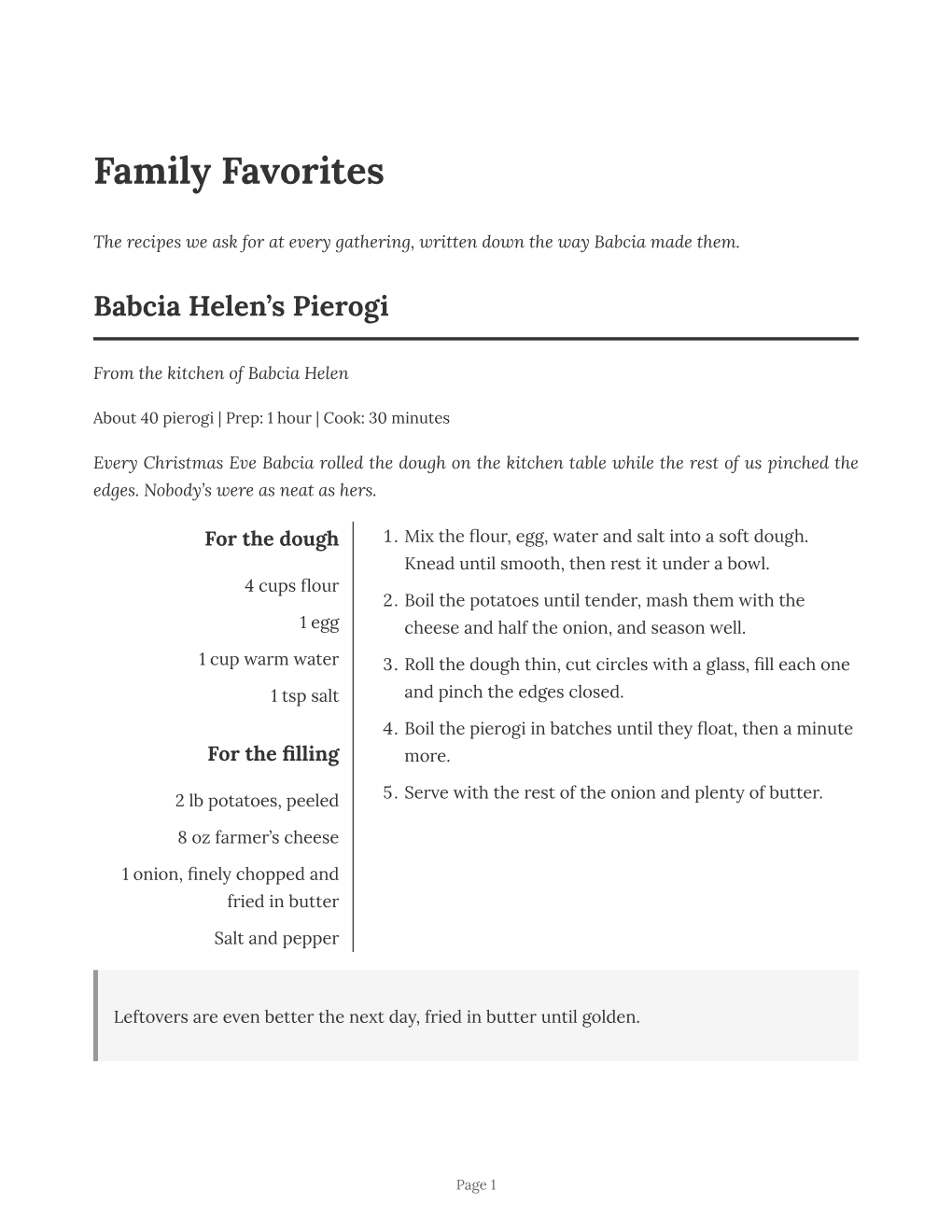 A finished cookbook page